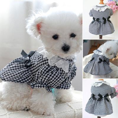 Haustierkleid, weich, bequem, Schleife, Haustier-Spitzenausschnitt, schwarz-weiß, kariertes Kleid für Hunde und Katzen