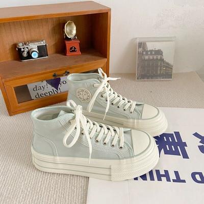New Canvas Shoes Women's High Top 2025 College Style Women's Versatile Autumn Soft Platform Canvas Shoes Korean Version Increases Height