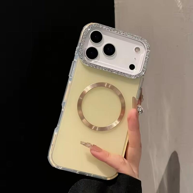 Luxury Sparkling Diamond Decorative Camera Frame Magnetic Case iPhone 17 Air 16 15 14 Plus 13 12 Pro Max 11 Shock Bumper Cover