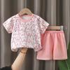 Summer Kids Short Sleeve Suit Striped Girls Boys Set Summer Tops Short Baby Clothes Children's Wear