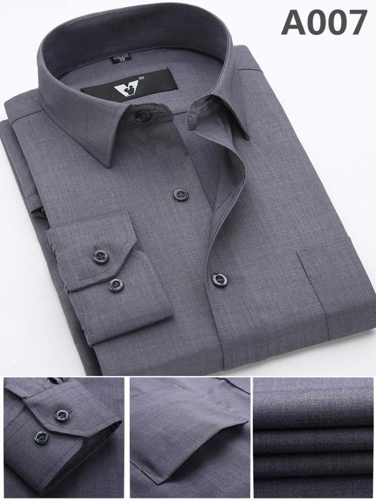 New Men's Solid Color Formal Long Sleeve Shirt for Business and Casual Wear