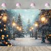 1 Piece of Winter Wonderland Forest Background Cloth - Snow Christmas Pine Tree and Halo Scene