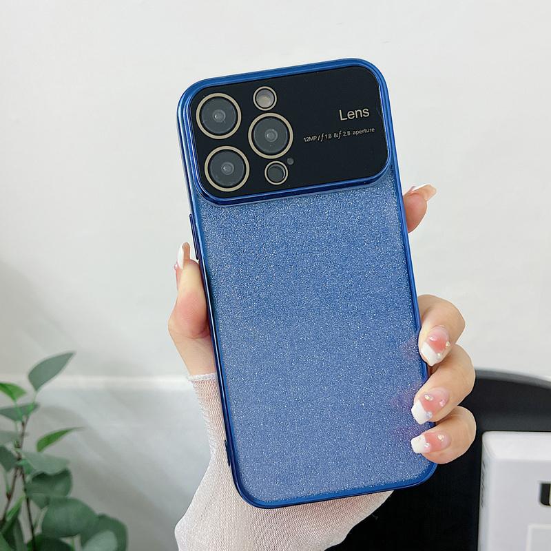 Luxury Glitter Large Window Lens Protective Phone Case For iPhone 15 Pro 15 Plus 15 14 13 12 Pro Max 11 Shockproof Electroplated TPU Back Cover