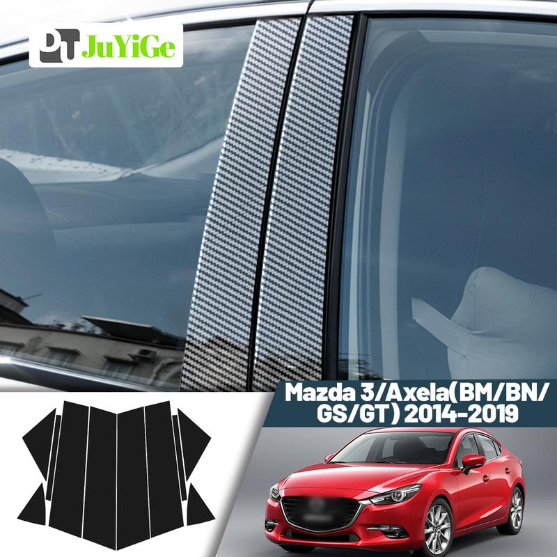 Glossy Black Carbon Fiber Window Door Deal B C Pillar Post Cover Sticker For Mazda 3 Axela BM BN GS GT 2014- 2015 2016