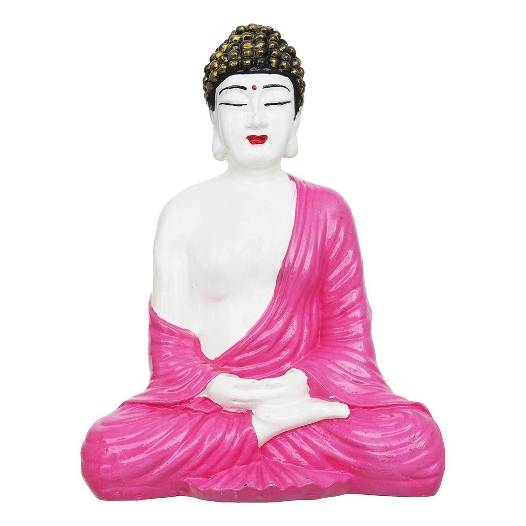 White Pink Resin Handcrafted Meditating Lord Buddha Statue for Living Room Home Decor Office