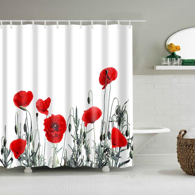 

Занавеска для душа в японском стиле с вишневым цветом и красной розой, занавеска для ванной комнаты, водонепроницаемая полиэстеровая занавеска для ванной комнаты с крючками 180*200CM
