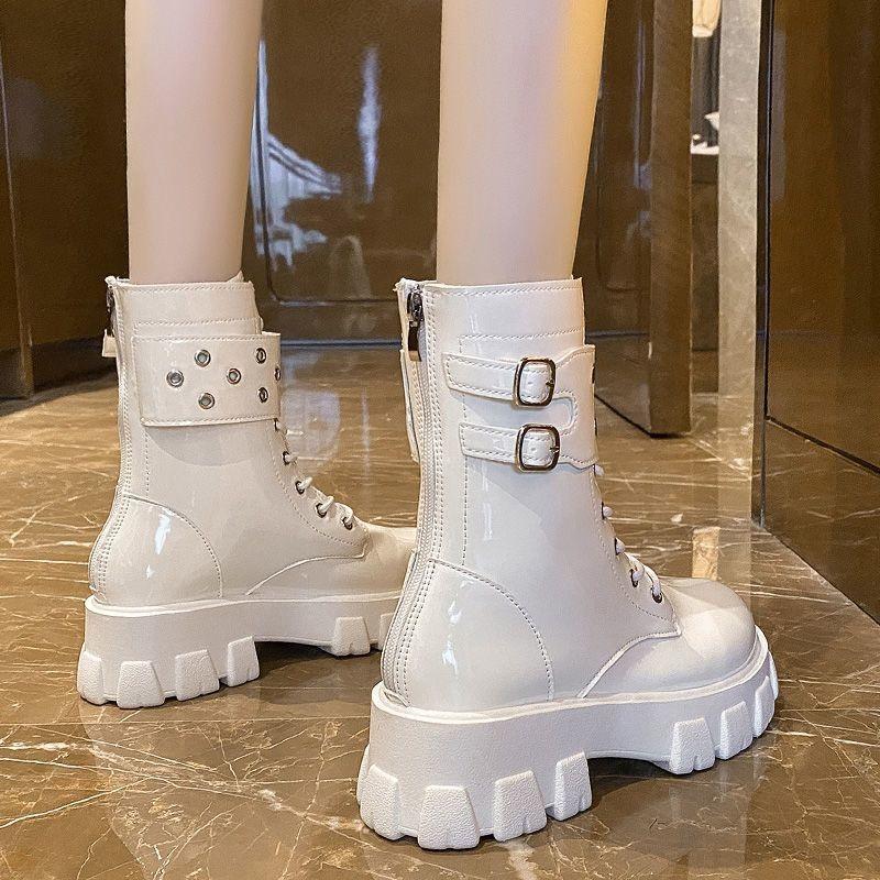 Fashion Platform Lace-up Female Short Shoes Spring Autumn Leather Round Toe Women's Ankle Boots On Offer Trend 2025 New Rock Pu Booties