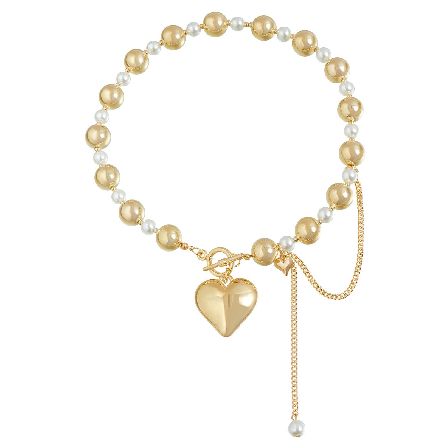 ins light luxury retro style exaggerated love peach heart collarbone chain splicing wind necklace золотой