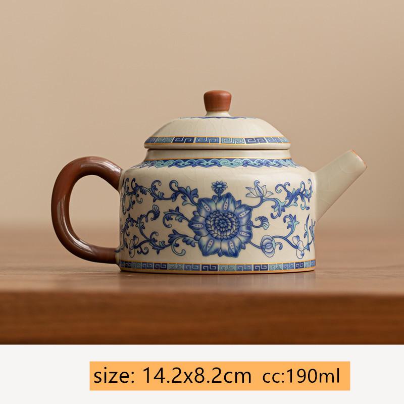 Chinese Ru Kiln Ceramic Teapot Gaiwan Traditional Handmade Blue and White Tea Pot Beauty Tea Infuser Kettle Household Teaware