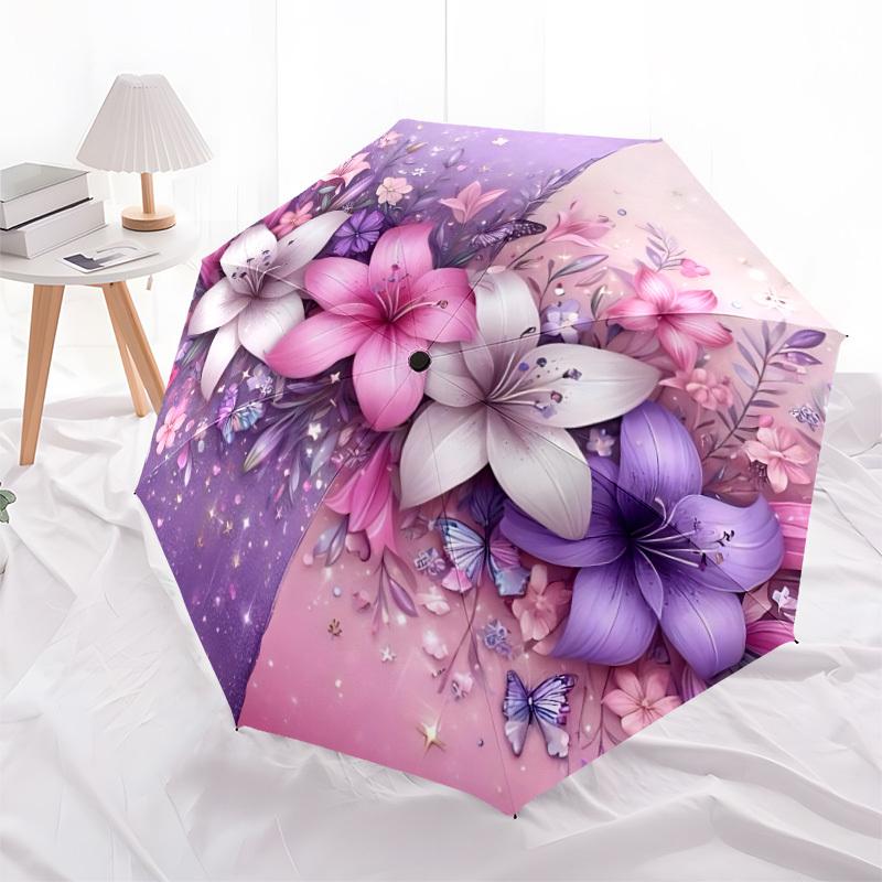 1pc Floral Fantasy Automatic Open/Close Umbrella, Compact Travel Umbrella, 8-Rib Sturdy Frame - Ideal Gift for Friends Yy251118104