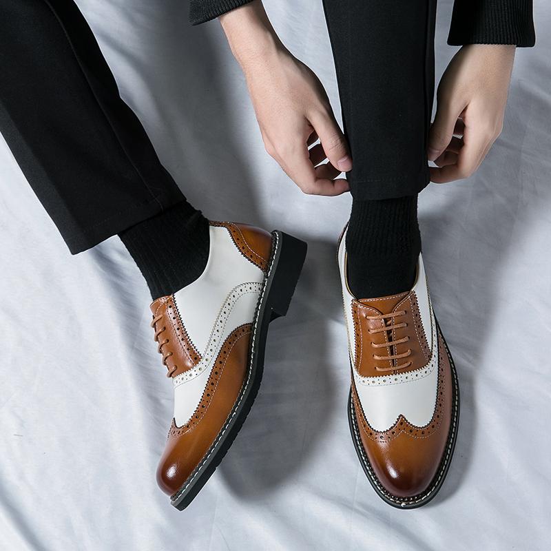 Fashion Brand Men Leather Casual Business Shoes New Lace Up Wearable  Anti Slip Formal Office Work Shoes Men Party Wedding Oxford Shoes