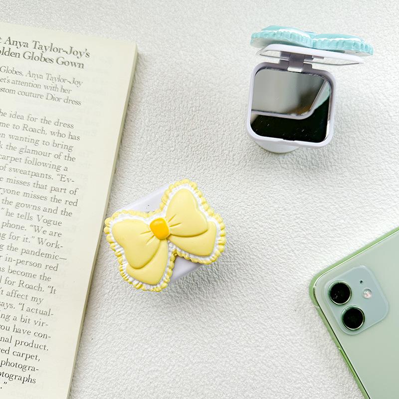 Small Fresh Bow Mobile Phone Mirror Sticker Airbag Bracket Flap Back Sticker Telescopic Portable Makeup Mirror