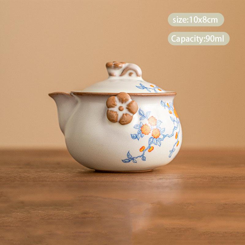 

90 мл китайский керамический чайник для заваривания в печи Ru Kiln, ручной работы, с цветочным узором, красивый чайник для заваривания чая, переносной чайный набор