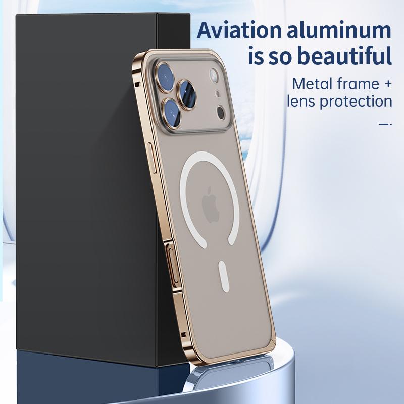 Aluminum Alloy Metal Frame Cover Lens film protection for Iphone 17 Pro Max 16 15 14 13 12 Pro Max Support for Magsafe Charging Case