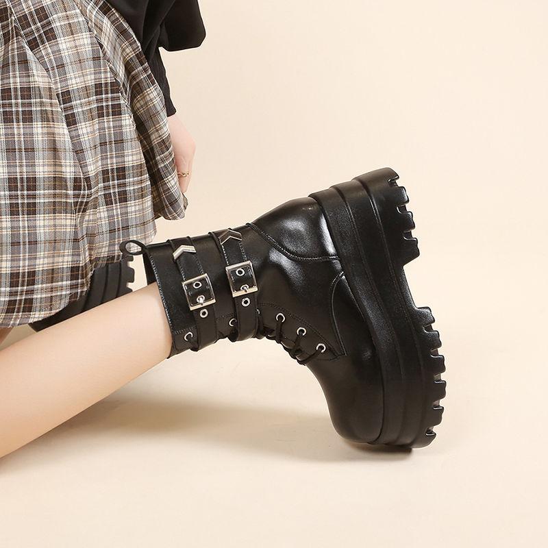 Fashion Height increasing boots with a thick sole of 8cm low cut short boots for women's spring new style spicy motorcycle boots