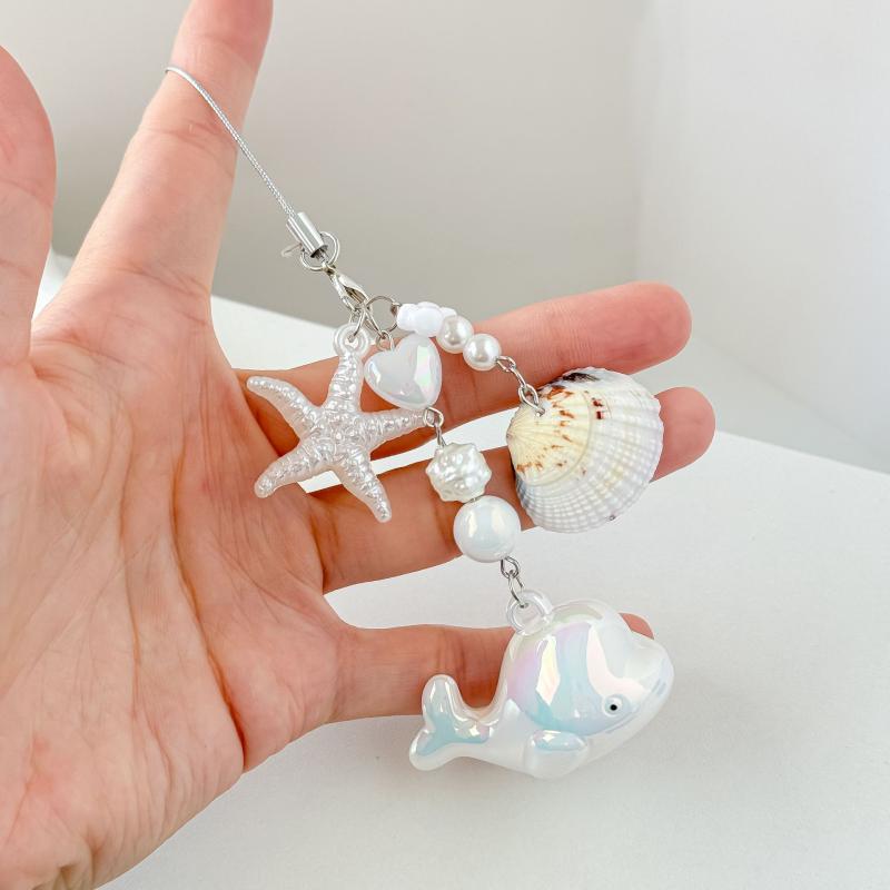 1Pcs Ocean Whale Keychain Starfish Shell Charm Pendant Keyring Jewelry For Girl Women Gift Bag Decoration