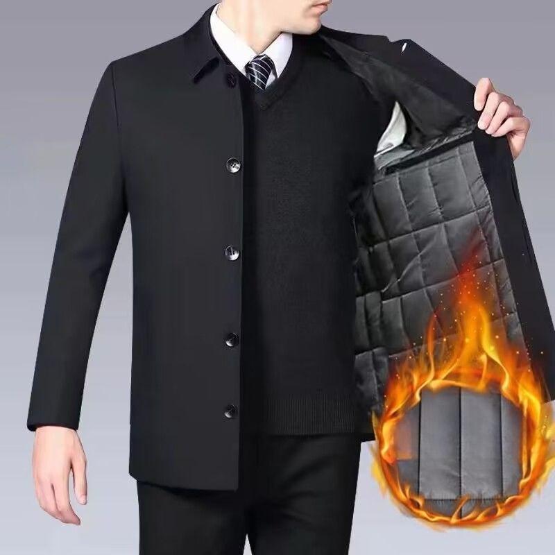 

Мужская зимняя деловая куртка с лацканами, теплая, утолщенная, на хлопковой подкладке 190 чёрный