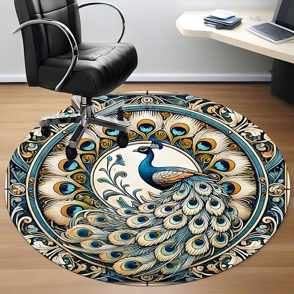 1pc Peacock Mandala Office Round Area Rug,  Mat Suitable For Office, Under Office Chairs Bedroom Living Room Home Decor, Room Deco