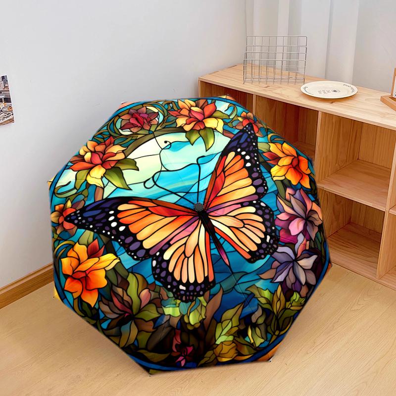 1 PC Automatic Folding Umbrella - Beautiful butterflies Pattern, Portable & Foldable Design with 8 Ribs, Christmas Birthday Gifts