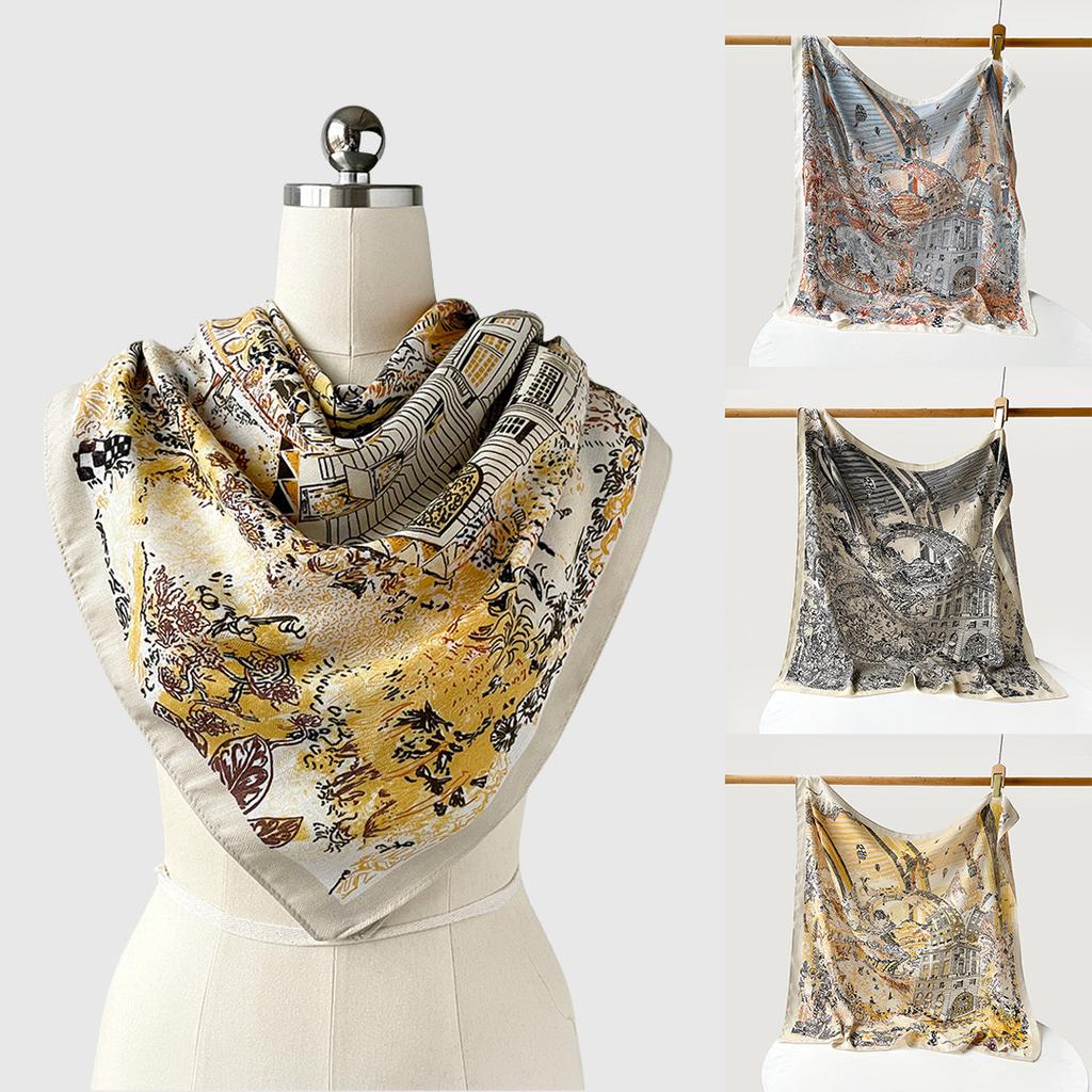 Fashionable Women’s Herringbone Silk Scarf, 90cm Square Shawl, Printed, Versatile Headscarf