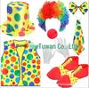 Colorful Clown Polka Dot Costume Set with Nose, Hat, Wig, Bow Tie, and Magic Props.