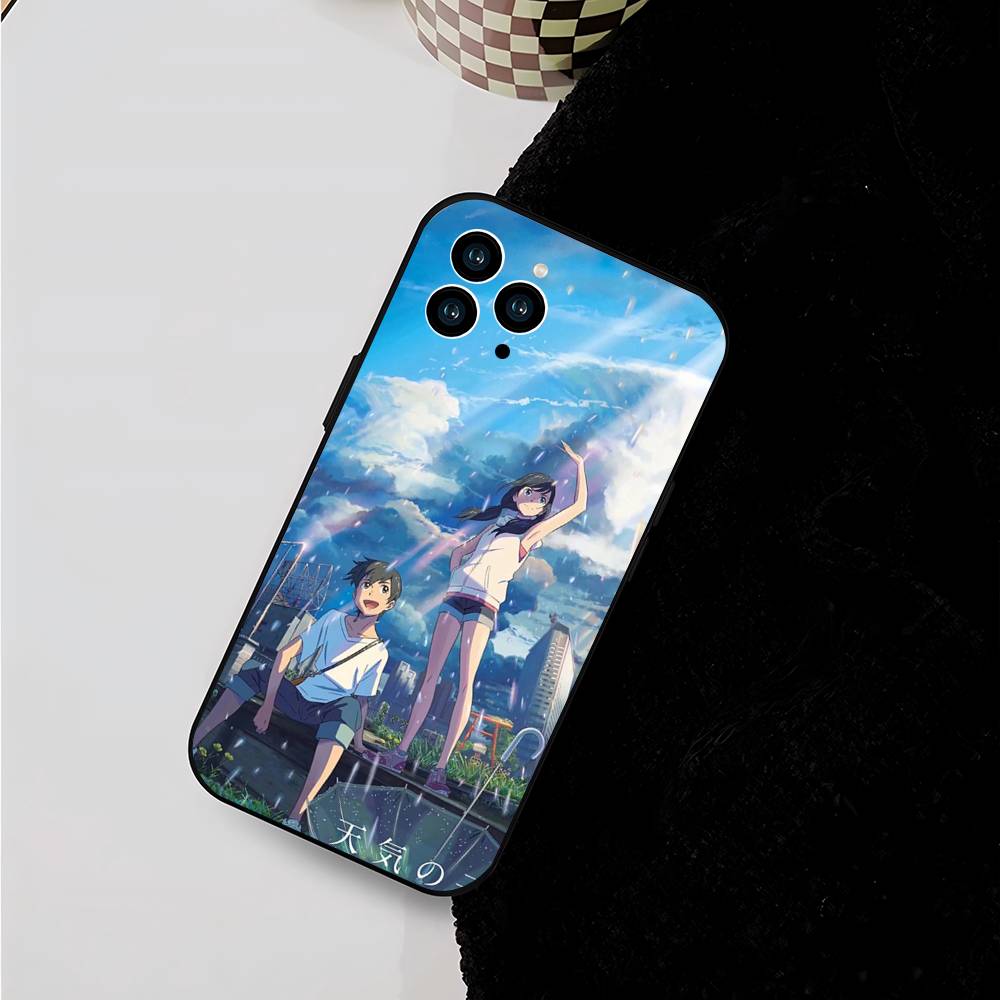 W-Weathering With You Animation Phone Case For IPhone 17 Air 16 15 14 13 Pro Max 11 12 Black Silicone Cover