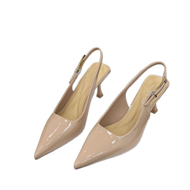 Nude high heels summer women's stiletto new patent leather pointed single shoes with empty bag head sandals women