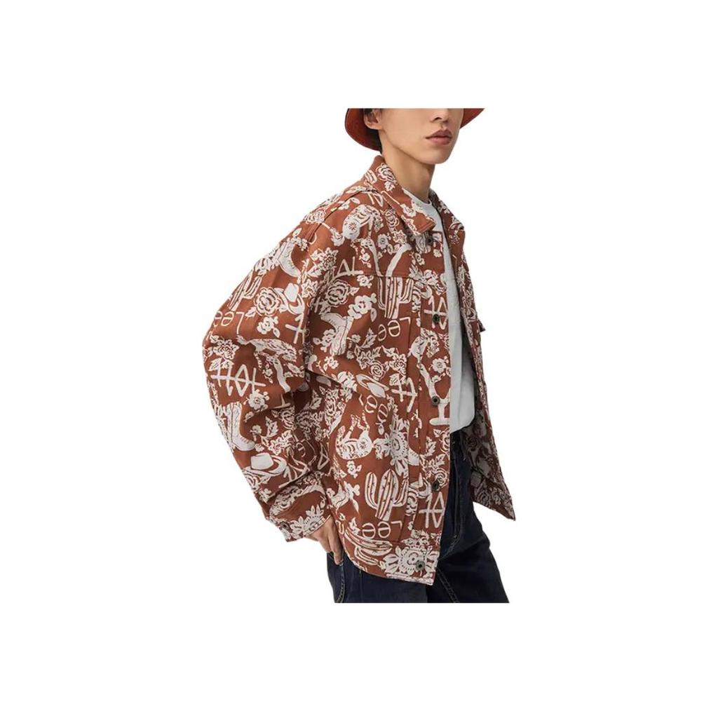 Embroidered Loose Fit Lapel Single Breasted Long Sleeve Jacket Men Jackets Brown LMT006991203425-A05168