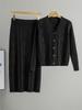 Women's Retro Cable Knit Two-Piece Set: Cardigan & Long Skirt