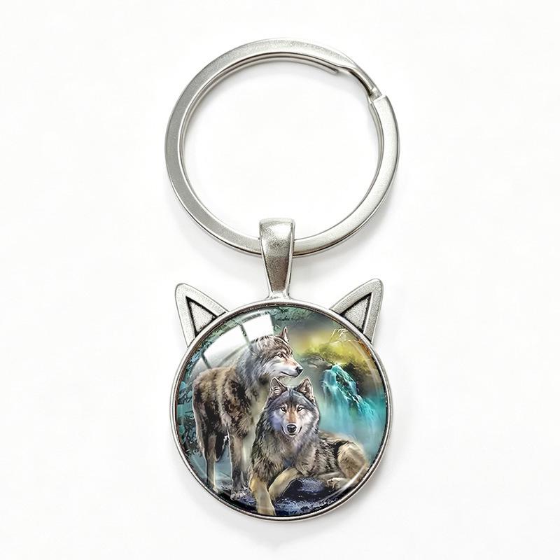 Lone Wolf Cat Ear Time Gem Keychain - Retro Style Unisex Alloy Keyring
