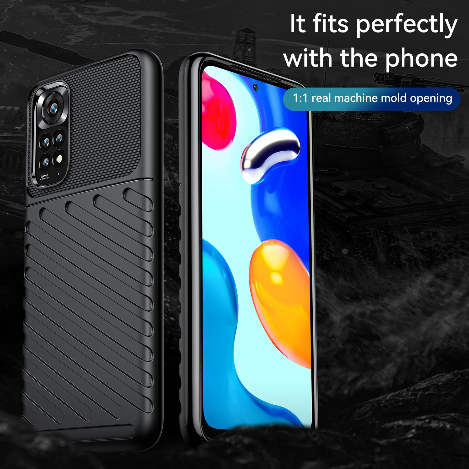 

For Xiaomi Redmi Note 12S/Note 11 4G (Qualcomm)/Note 11S 4G (Mediatek) Thunder Series Twill Texture Thickened TPU Anti-scratch Mobile Phone Case Cover Blue