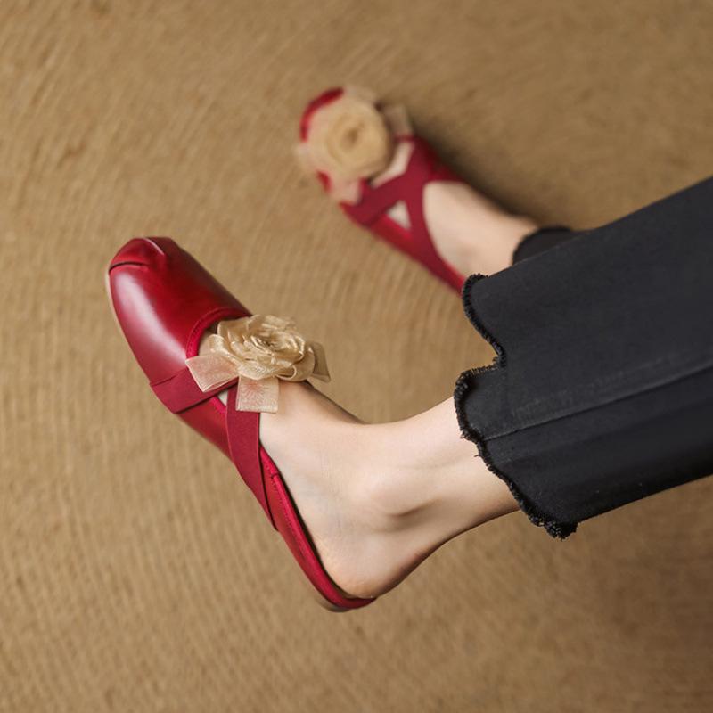 Summer Comfortable Soft Bag Head Slippers New Flat Slippers Casual Solid Color Beef Tendon Soft Bottom Leather Sandals Low Heel