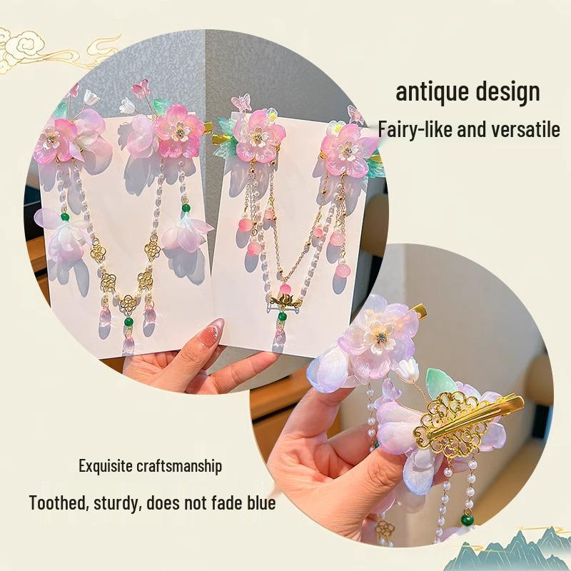 Acessórios de Cabelo Hanfu de Estilo Antigo: Adorno de Cabeça Infantil com Corrente de Testa, Franja e Design de Fada Princesa