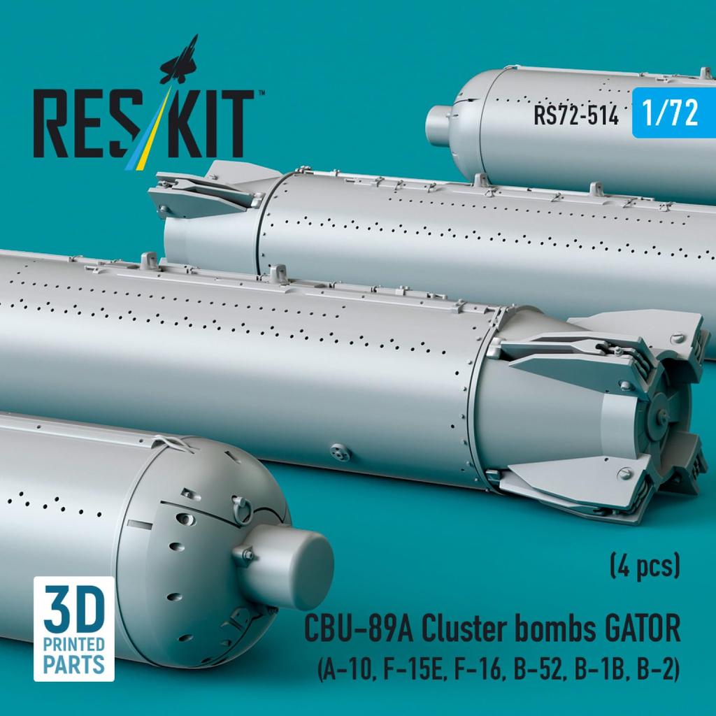 Reskit Gator Cluster Bomb Set Plastic Model Parts 1/72 CBU-89A 4-Piece RSK72-0514 (Airplane)