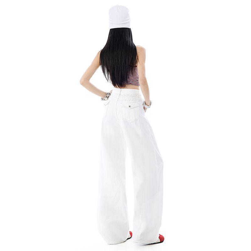 Spring Summer Vintage Relaxed Hide Figure Floor Wide Leg Denim Pants For Ladies Casual Pants Oversize Denim Trousers