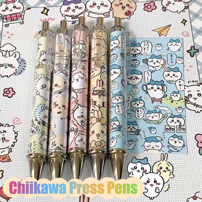 Cartoon Anime Chiikawa Press Pen Hachiware Usagi Cute Gel Pen Student 0.5Mm Roll Paper Pens Children Stationery School Supplies