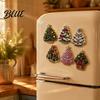 Faux Pearl Painting Magnet 6Pcs DIY Fridge Magnet Santa Snowman Stocking Tree Refrigerator Crafts Gingerbread Snowflake Handmade Rhinestone