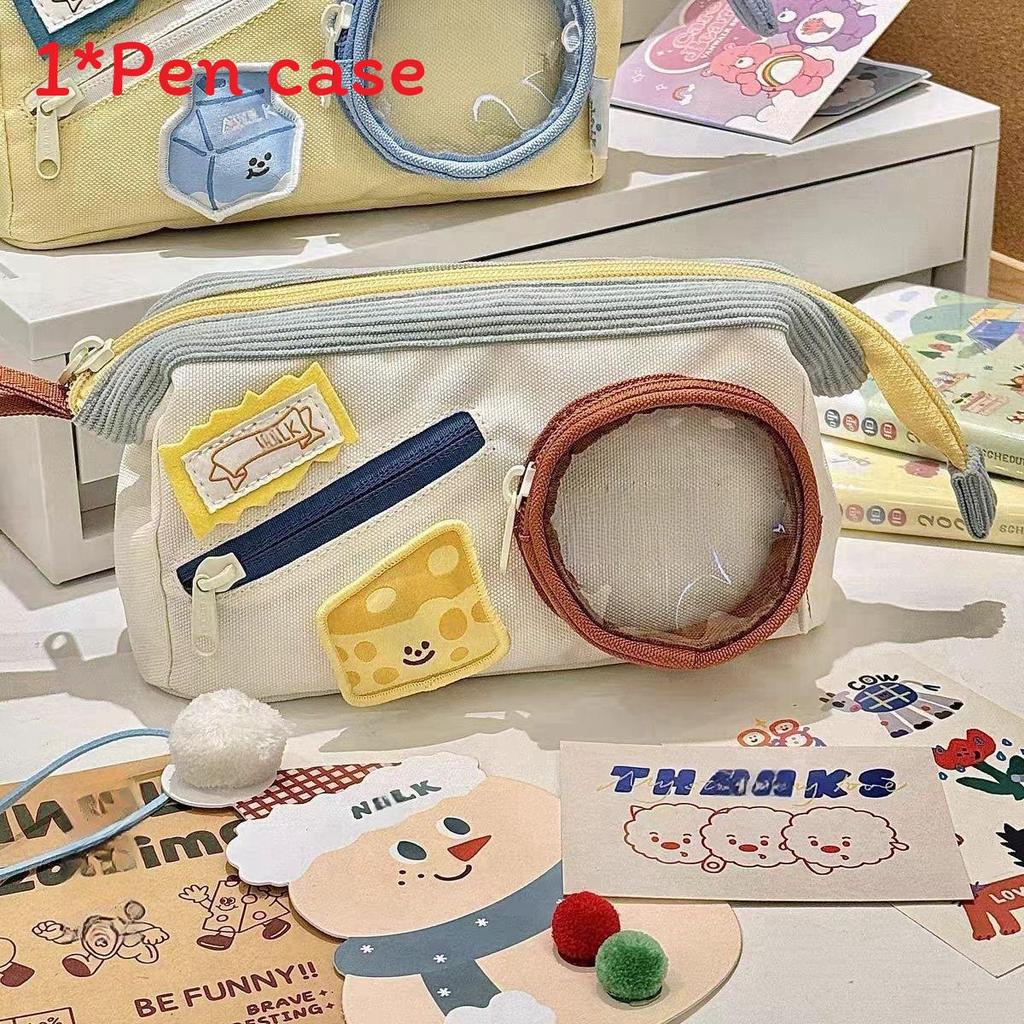 Cute Food Theme Canvas Pencil Case With Large Capacity For Students And Office Use