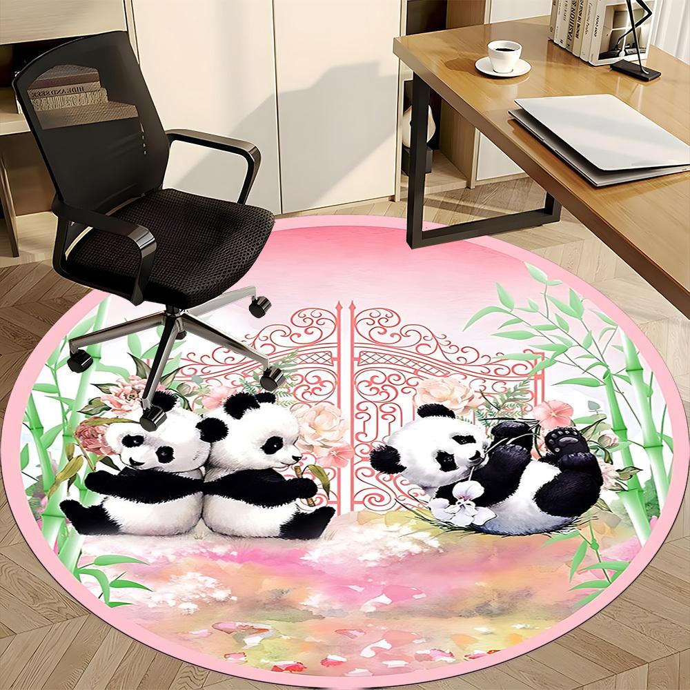 1pc Panda Decor Chair Carpet for Office, Round Polyester Mat, Indoor Decor for Office, Easycare Fabric, Washable Non-slip Area Carpet