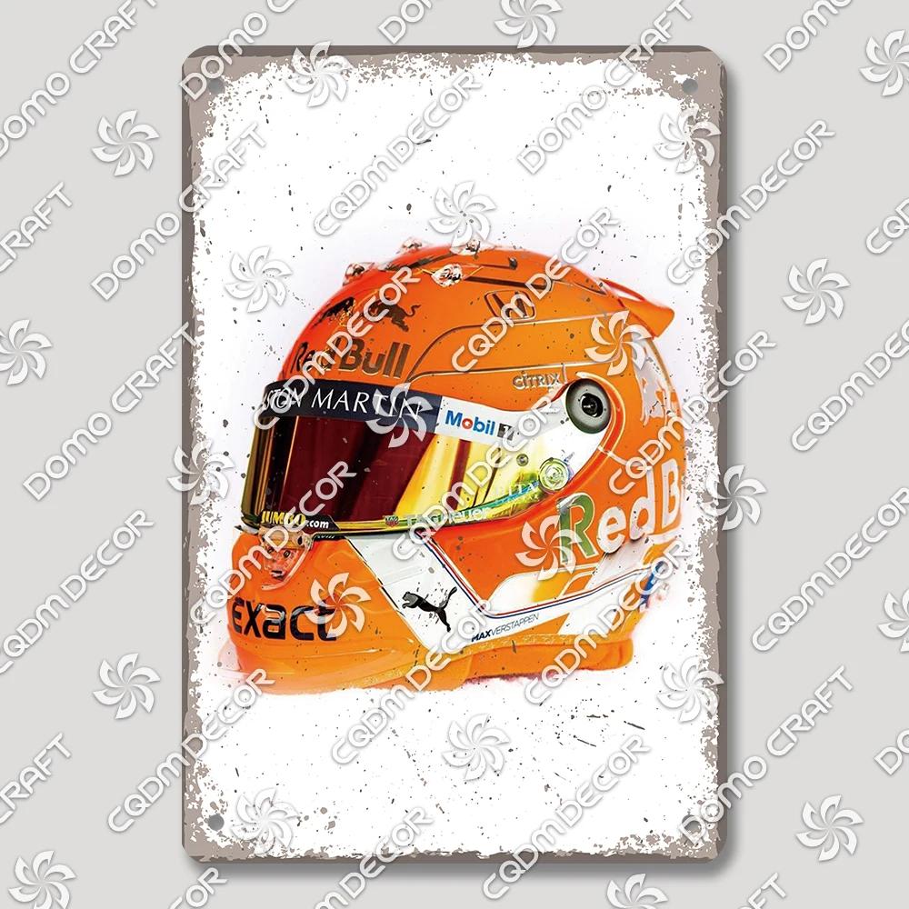 Vintage F Racer Helmet Metal Tin Sign Wall Art Decor  Sport Car Helmets Poster Plaque for Garage Racing Club Bar Pub Home