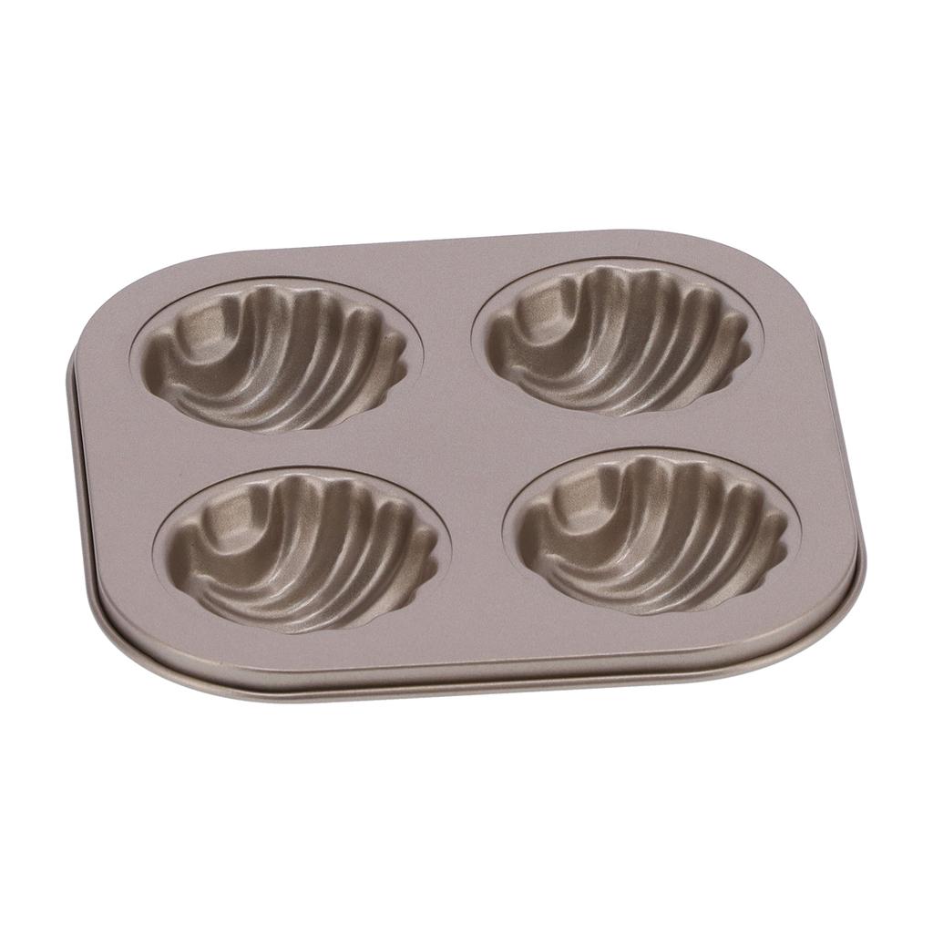 4Cavity Quadrate Baking Pan Mini NonStick Heavy Duty Carbon Steel Cupcake Mold for Microwave(Deep Shell Baking Pan )