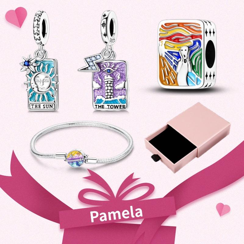 Pink Heart Charm Set 925 Original Silver Charms Bracelet With Gift Box For Women Wedding Anniversary Jewelry Gift 4pcs/lot