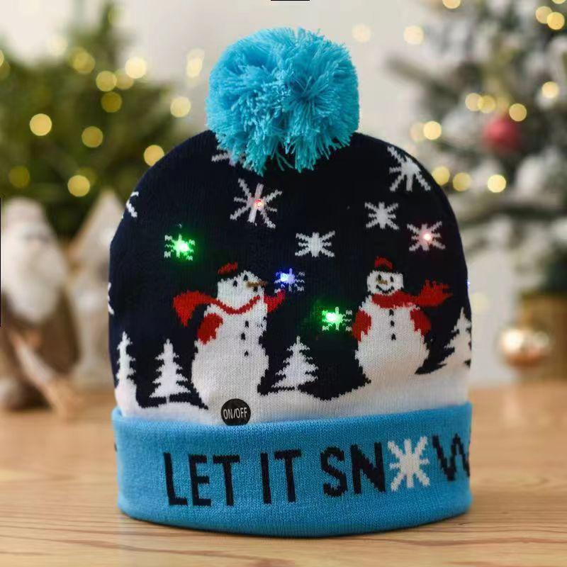 Winter new LED lights Christmas knitted hats men's and women's wool hats Holiday party warm ball hats