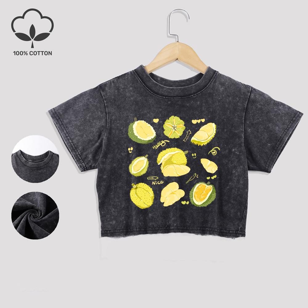 

Вкусная хлопковая футболка с принтом дуриана, стиранная, трендовая, летняя, с кружевным подолом, кроп-топ, с круглым вырезом, обычного кроя, топы, повседневная женская одежда XL