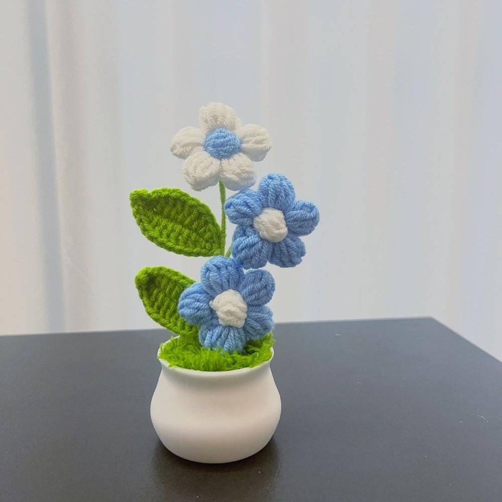 Handwoven Crochet Flower Potted DIY Artificial Flowers Pot  Birthday Gifts