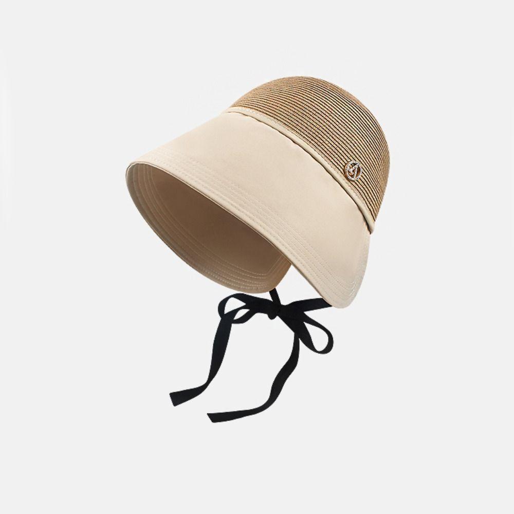 Stripe Foldable Bucket Hat Shade Sun Caps Sunscreen Bucket Hat Sweet Straw Hat  Travel