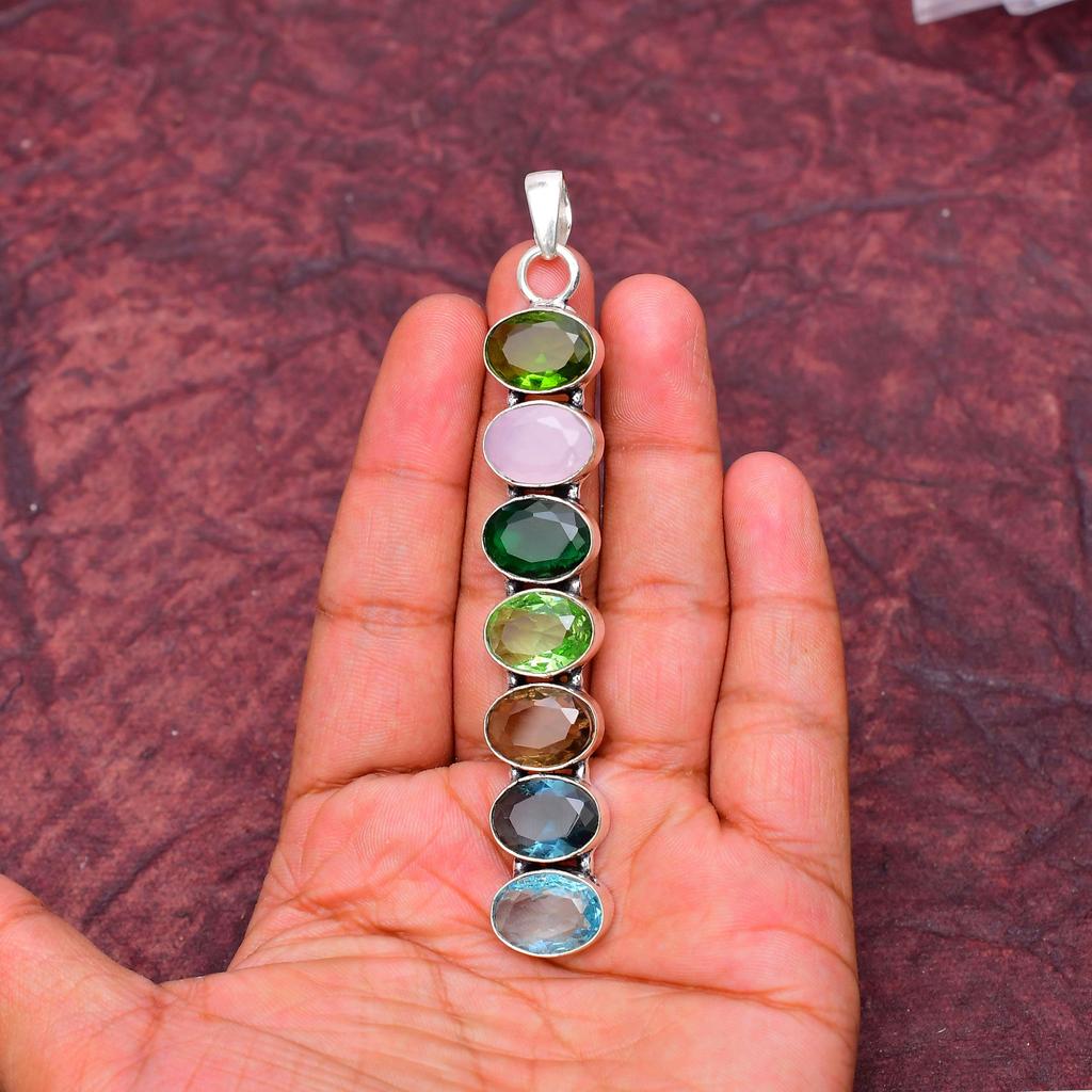 Awesome Multi Stone Gemstone Pendant: 925 Sterling Silver Handmade Pendant Necklace Jewelry