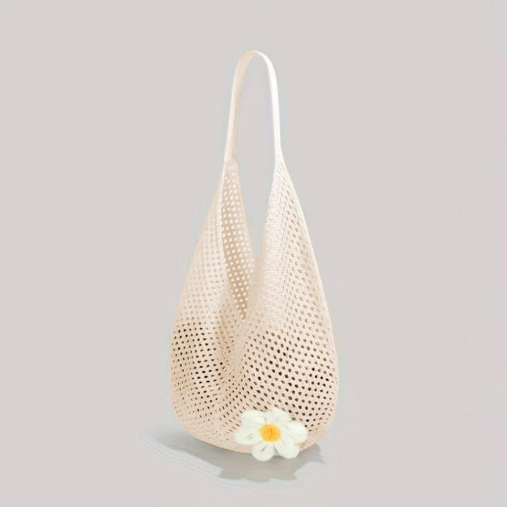 Summer Handmade Woven Pouch Women's Shoulder Bag Large Capacity Tote Bag Seaside Beach Vacation  Knitted Pouch