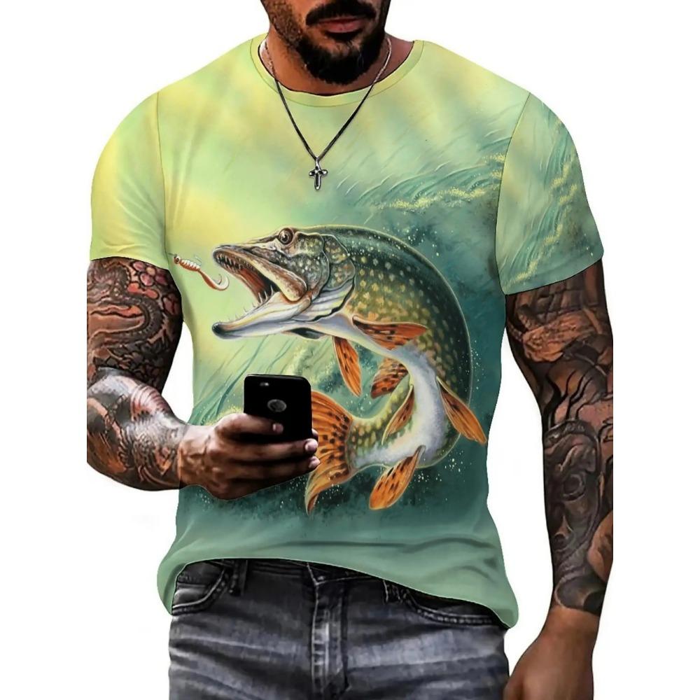 Men's Short sleeved T-shirt 3D Vitality Fish Pattern Printed Fashionable