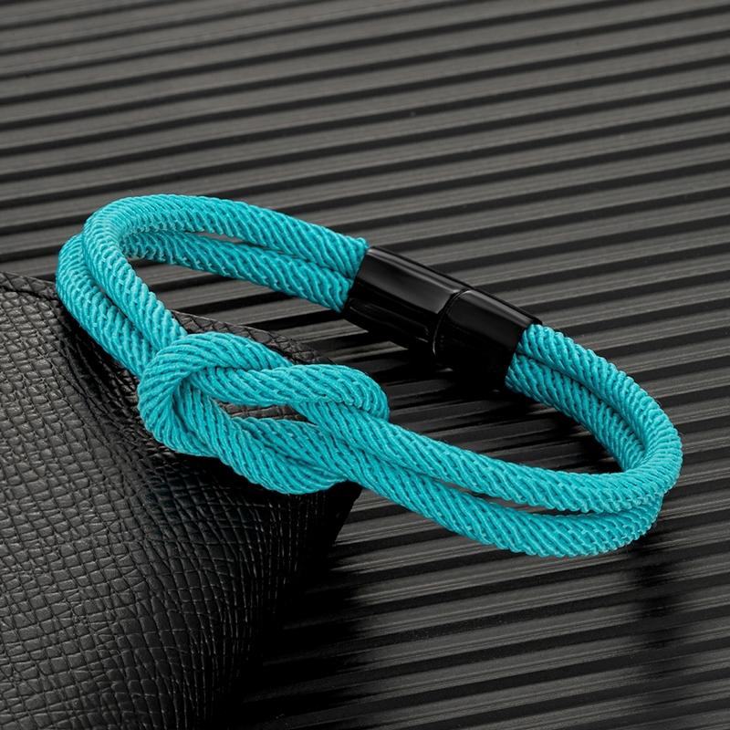 Herren Doppel-lagiges geknotetes Seilarmband für Damen Schwarzer Edelstahl Schieber Magnetverschluss Unendlichkeit Partner Schmuck